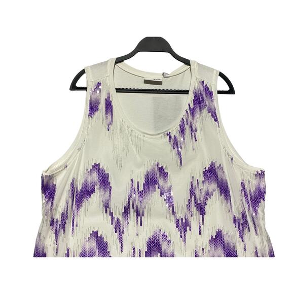 Renee Greenstein Attitudes Sleeveless Top Women's 2X White With Purple Sequins - Picture 5 of 6